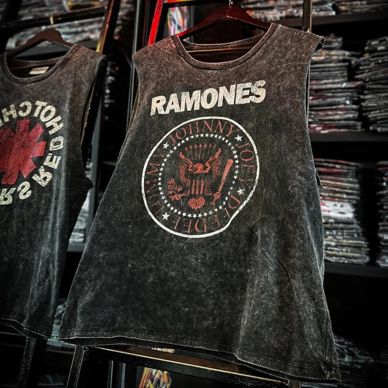 American Rock Band Printed Vintage Washed Sports Vest Cotton Sleeveless Men's T-shirt Hip-hop Gym Clothing Tank Top Summer 2025