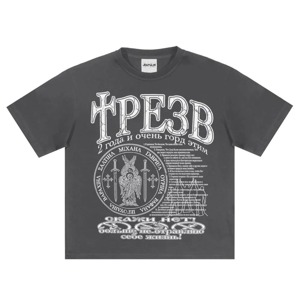 Hip Hop Streetwear Men's Tshirt Sober Graphic Oversized Short Sleeve Aesthetic Print Y2k Tops Tees Harajuku Goth Clothing Cotton