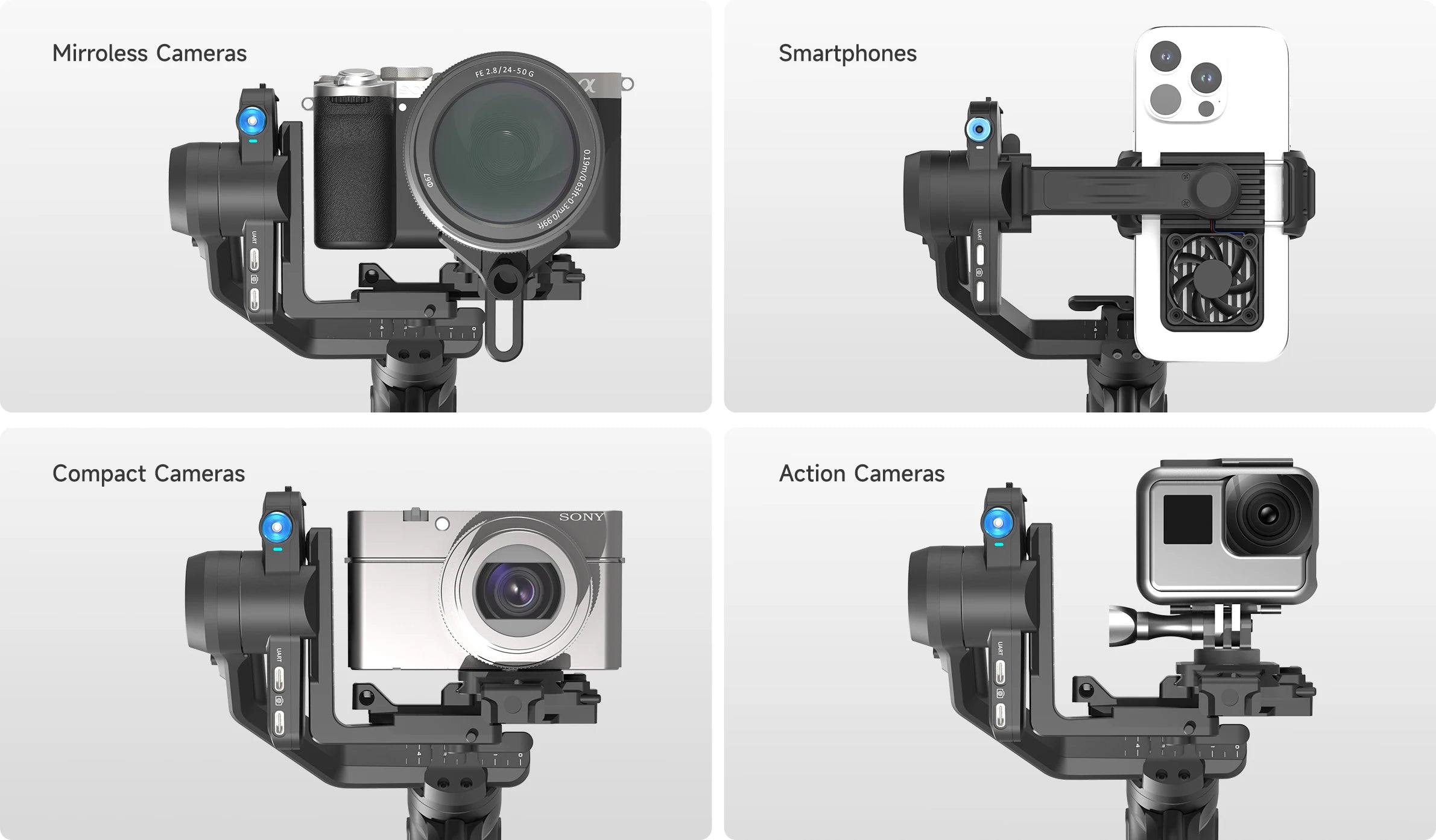 FeiyuTech SCORP Mini-3 Kit All-in-One Gimbal with Built-in AI Smart Tracking 2.0kg load, for Mirrorless Action Camera Smartphone