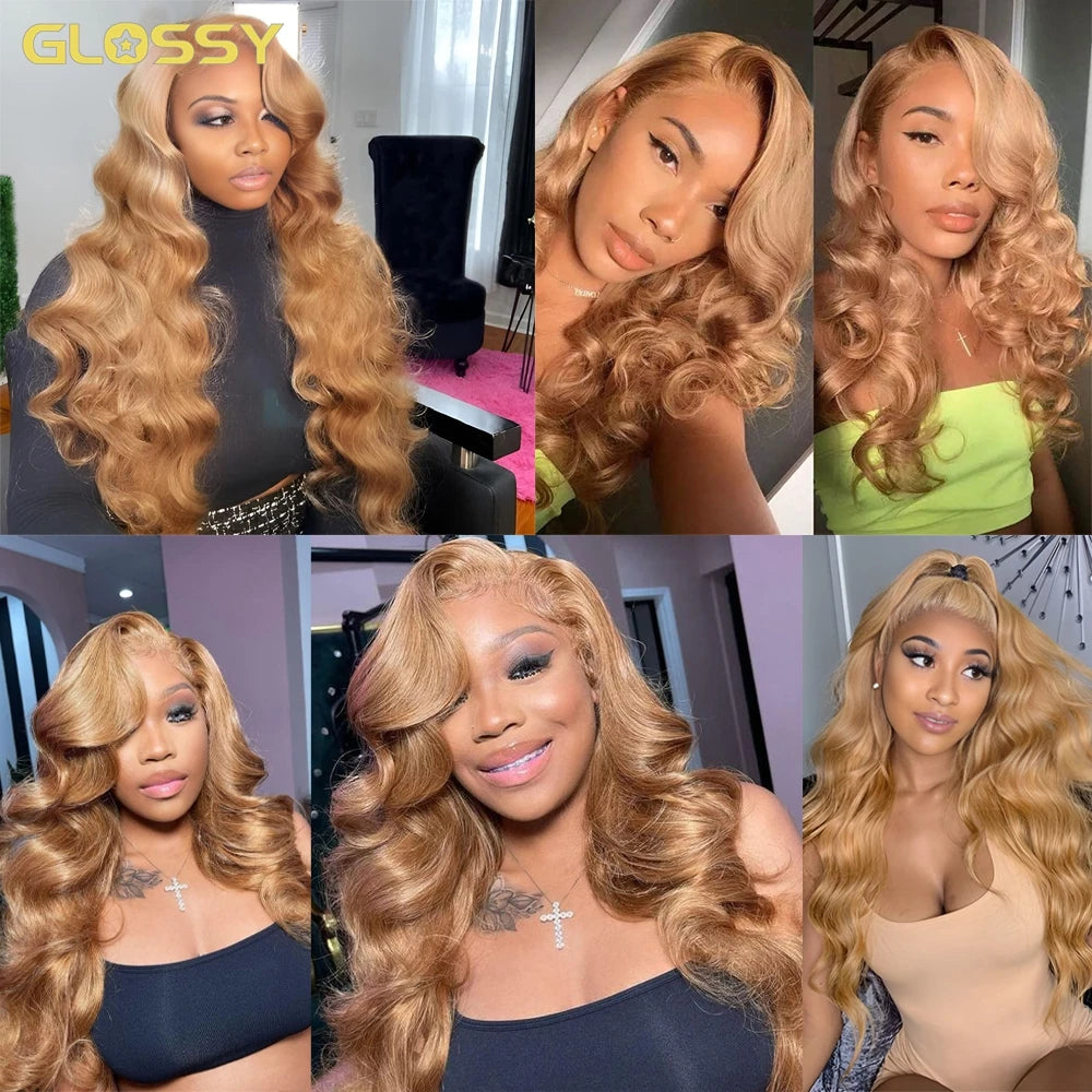 Body Wave #27 Honey Blonde Lace Front Wig HD Transparent Glueless Brown Colored Bob Human Hair Wigs On Sale Clearance For Women