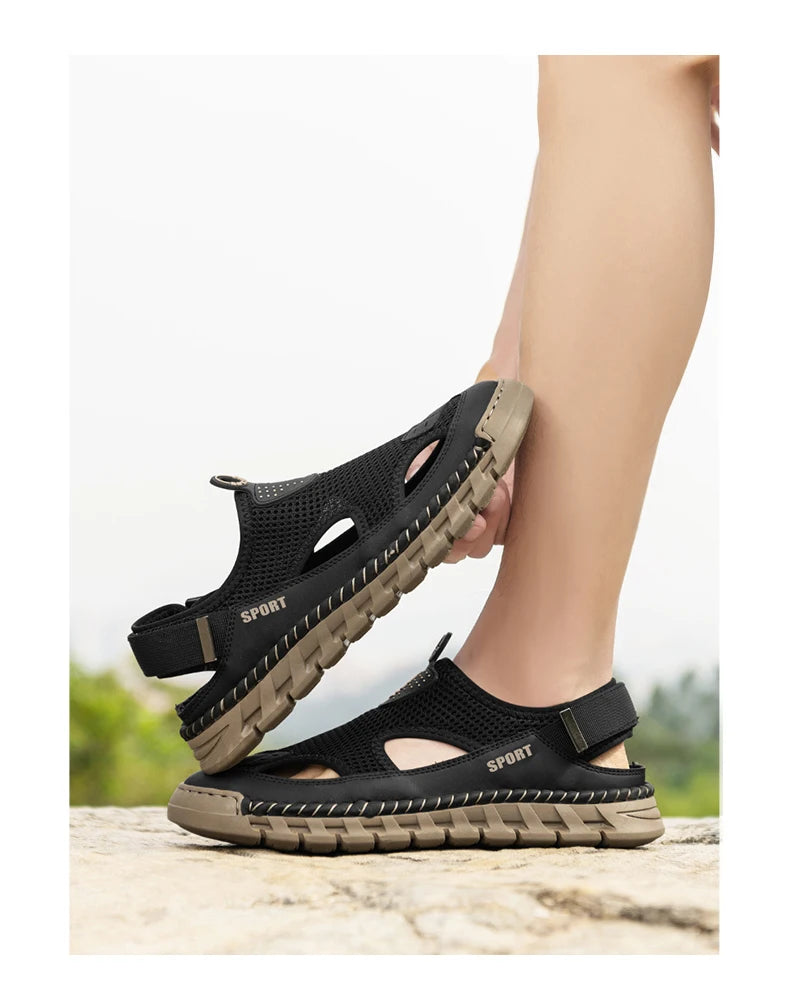 Summer Sandals Shoes Men Outdoor Breathable Lightweight Low-top Shoes Men Anti-slip Flat Water-resistant Hiking Casual Shoes Men