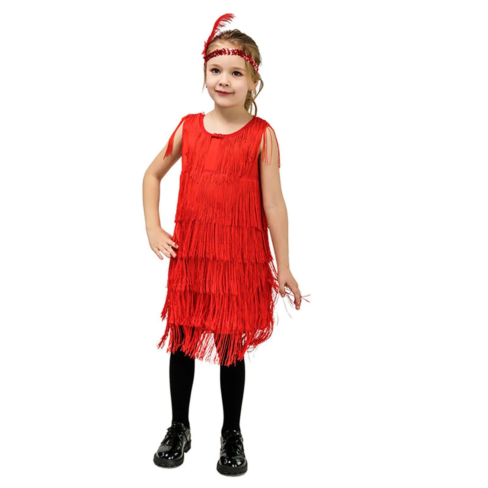 Summer Clothes Fashion Girls Flapper Dress Sequins Fringe Latin Dance Dress Tassel Tango Dress Ballroom Children's Fashion Dress