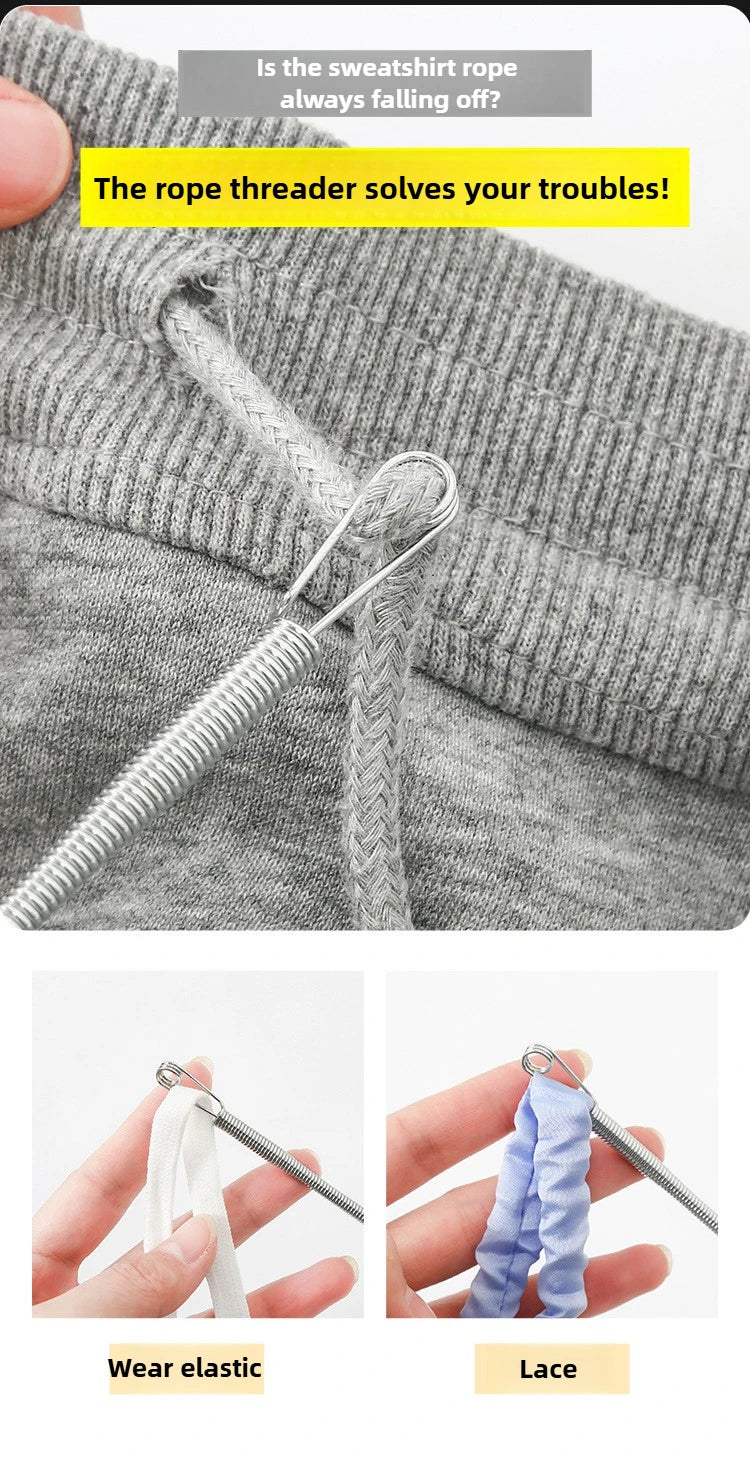 Bendable Spring Drawstring Threader Clip Pants Hoodies Elastic Band Lace Cord Flexible Drawstring Thread DIY Sewing Accessories