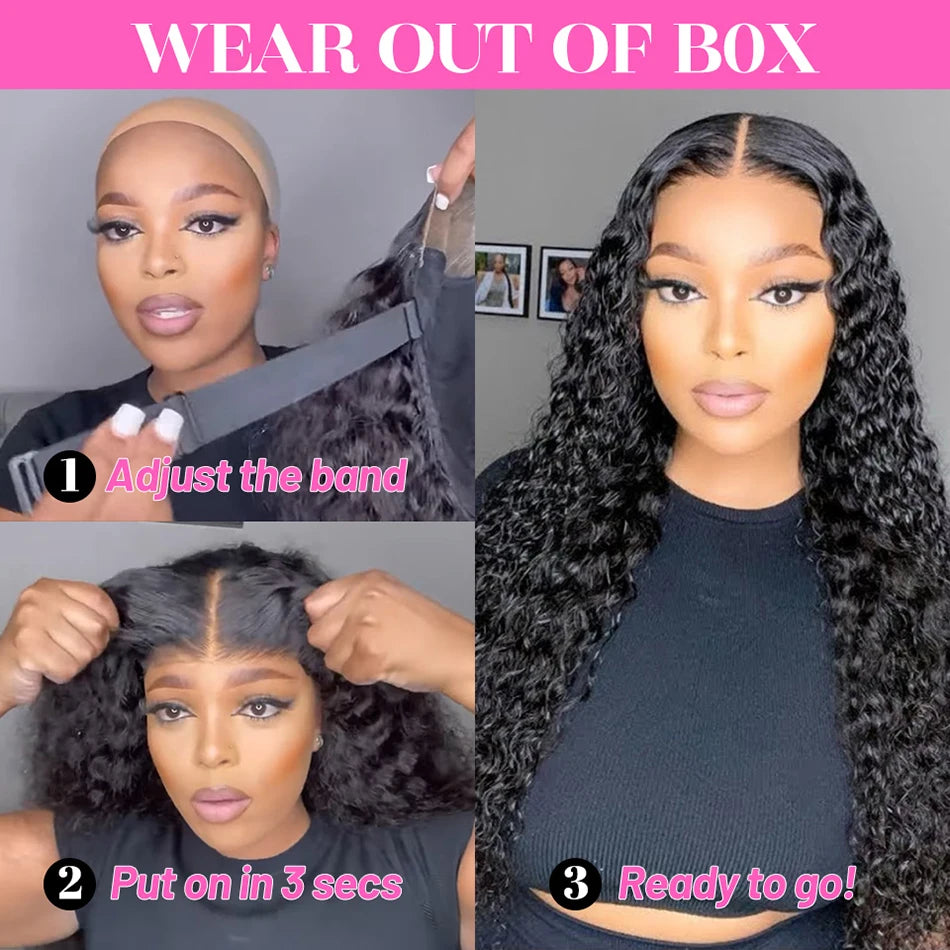 10A 100% Glueless Wigs Human Hair Wigs Ready To Wear Bleached Knots 6x5 Pre Cut HD Transparent Glueless Lace Wigs Kinky Curly