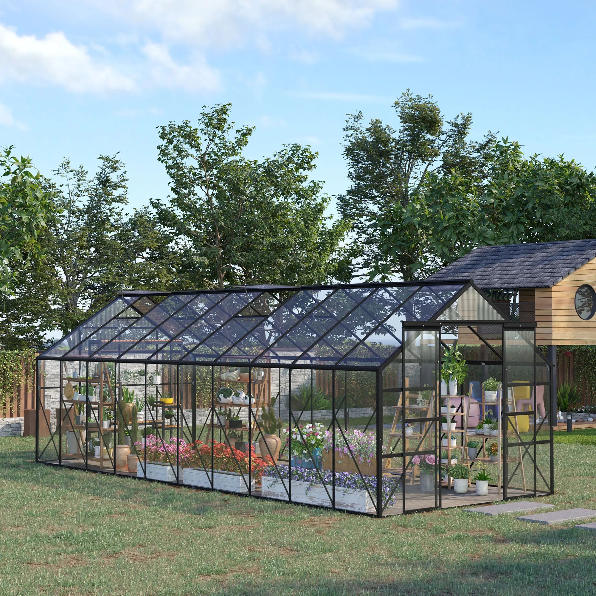 20' X 8' Polycarbonate Walk-In Garden Greenhouse Kit W/ Sliding Door, Clear