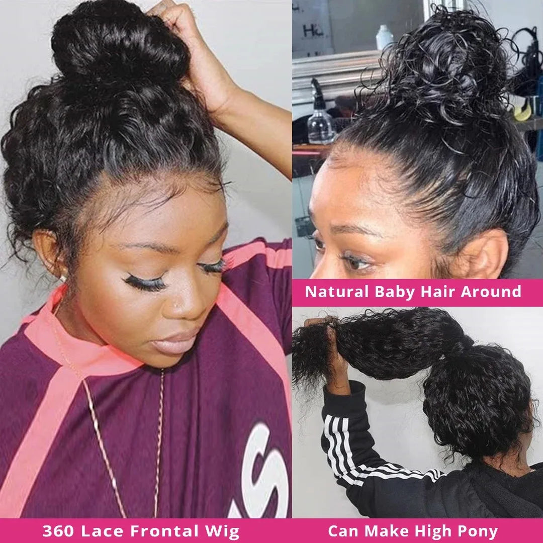 Hidden Strap Deep Wave 360 HD Full Lace Frontal Wigs Human Hair Pre Plucked 12A Glueless Brazilian Virgin Wig With Drawstring
