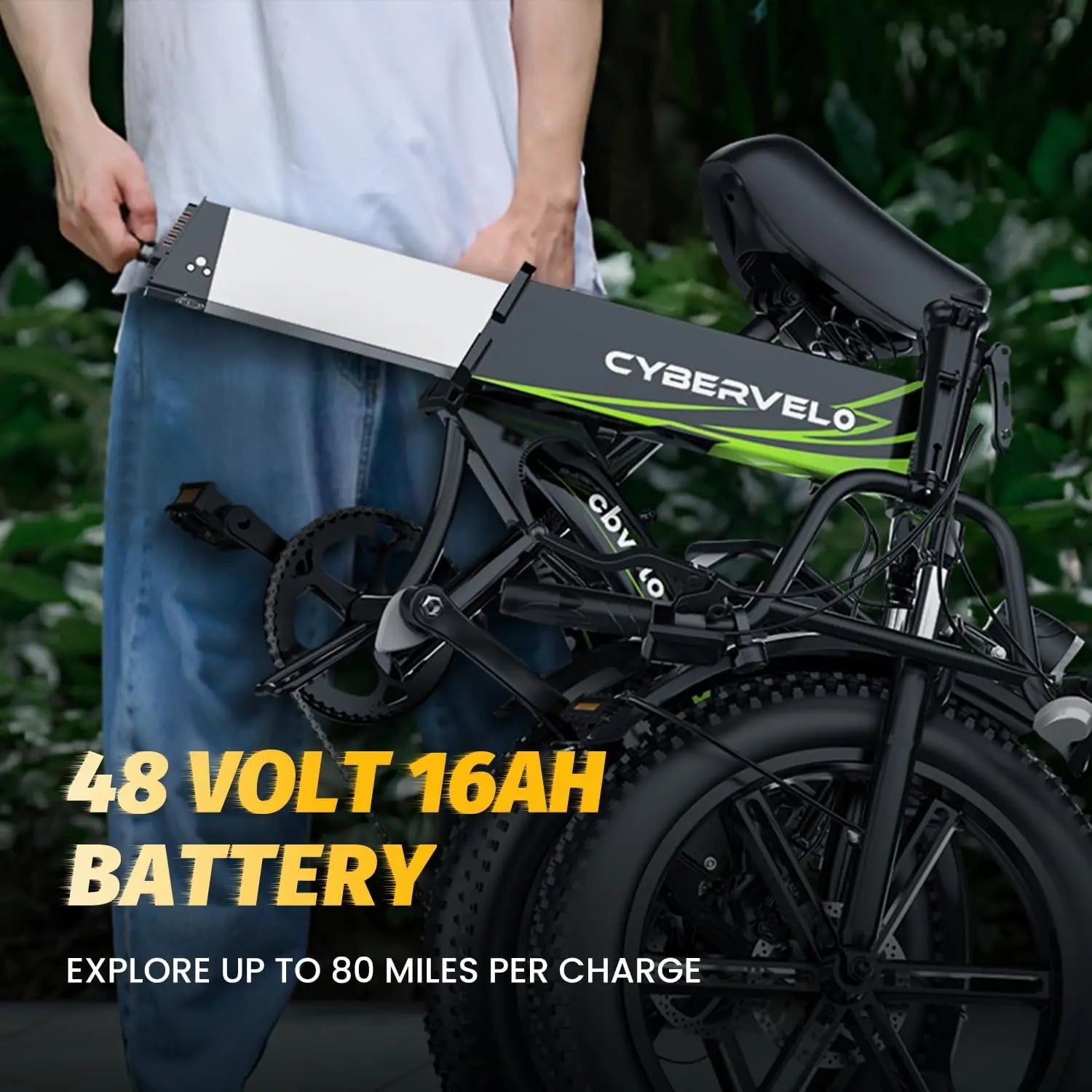 1000W Peak Electric Bike for Adults Cybervelo EK4 EK5 Foldable 28+MPH 80Miles Removable Battery Fat Tire Off-road E-bike