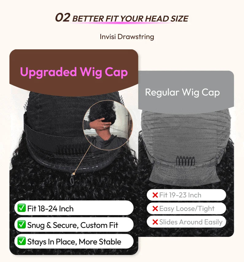 UNice Burmese Curly V Part Wig With Drawstring Clip-In Human Hair Wigs 180% Density No Glue Minimal Leave-out
