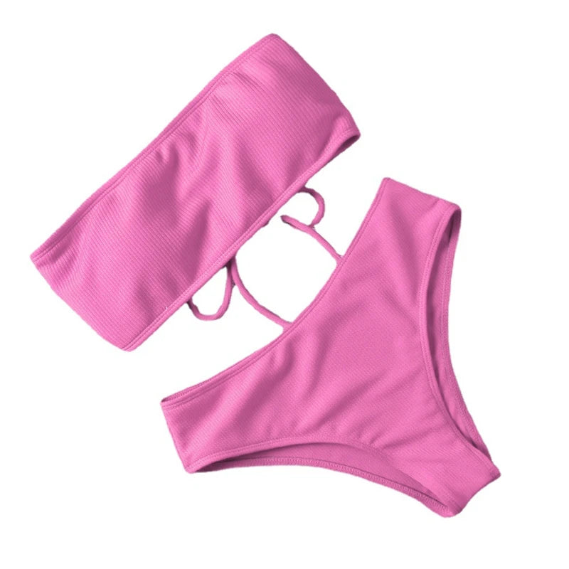 Sexy Bikinis Solid Push Up Bikini Hot Sale Padded Bra Straps High Waist Swimsuit Female Swimwear Women Biquini For Ladies 2024