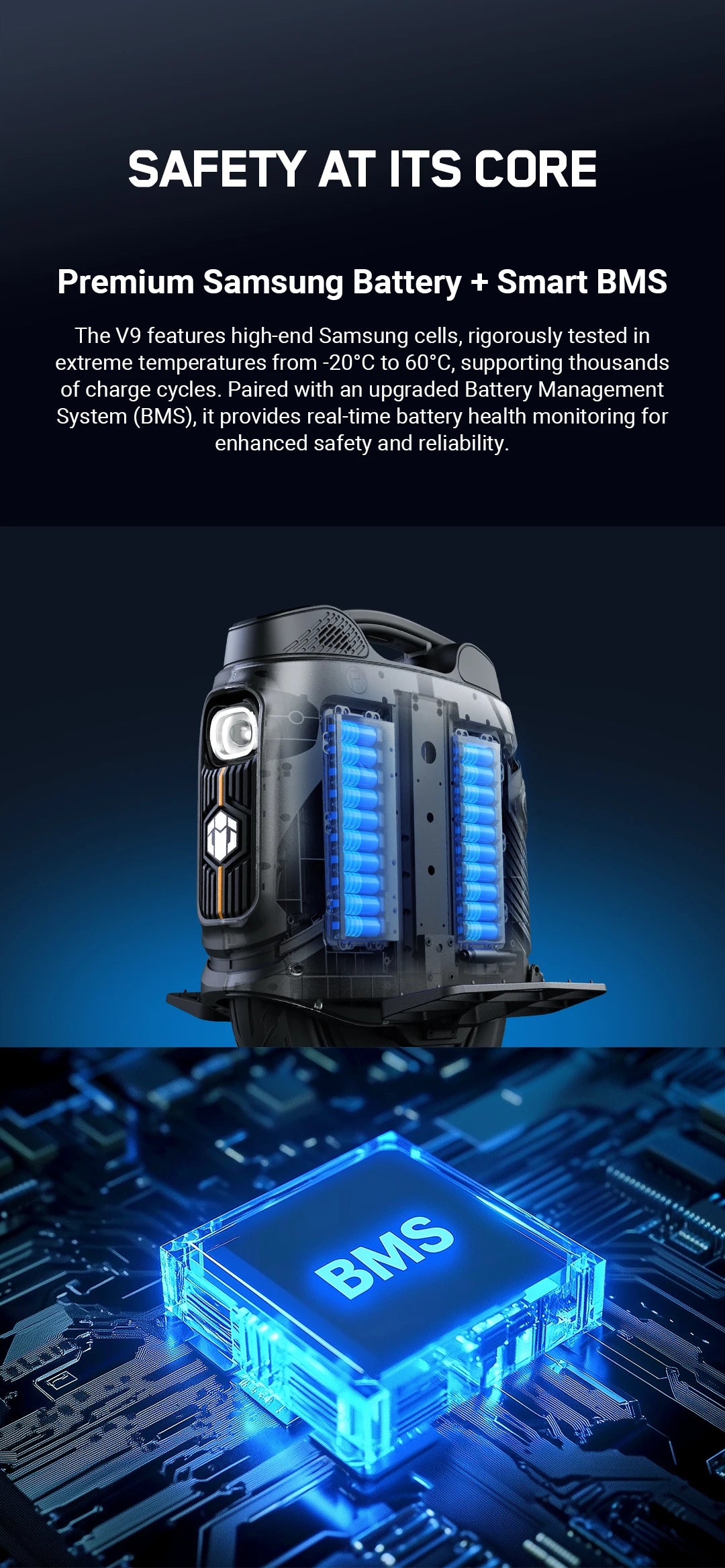 Newest INMOTION V9 Electric Unicycle 1000W Motor 84V 750Wh Battery 60mm Suspension With GPS Remote Locking LED Light EUC-Wheel