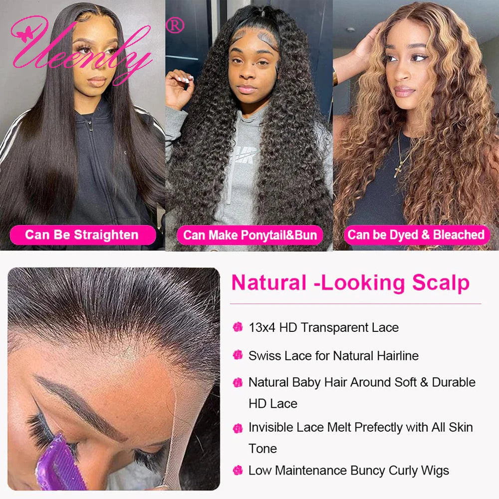 200% Density Deep Wave Frontal Wig 13x4 13x6 HD Curly Lace Front Human Hair Wigs For Women Water Wave Lace Front Wig Remy Hair
