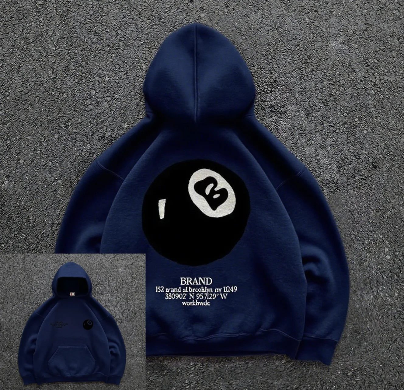 Retro 8-ball pattern hooded men's streetwear,oversized pullover, casual and fashionable sportswear, daily wear and hip-hop style