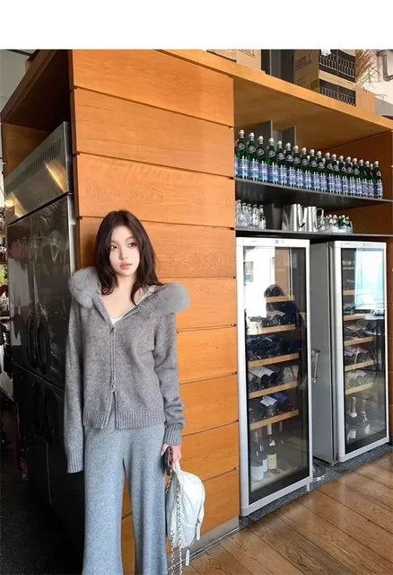 Winter Women Old Money Girl Long Sleeve Full Zip Cardigan Sweater Cuddly Hoodies Knitwear 2000s Aesthetic Korean Fashion Sweater