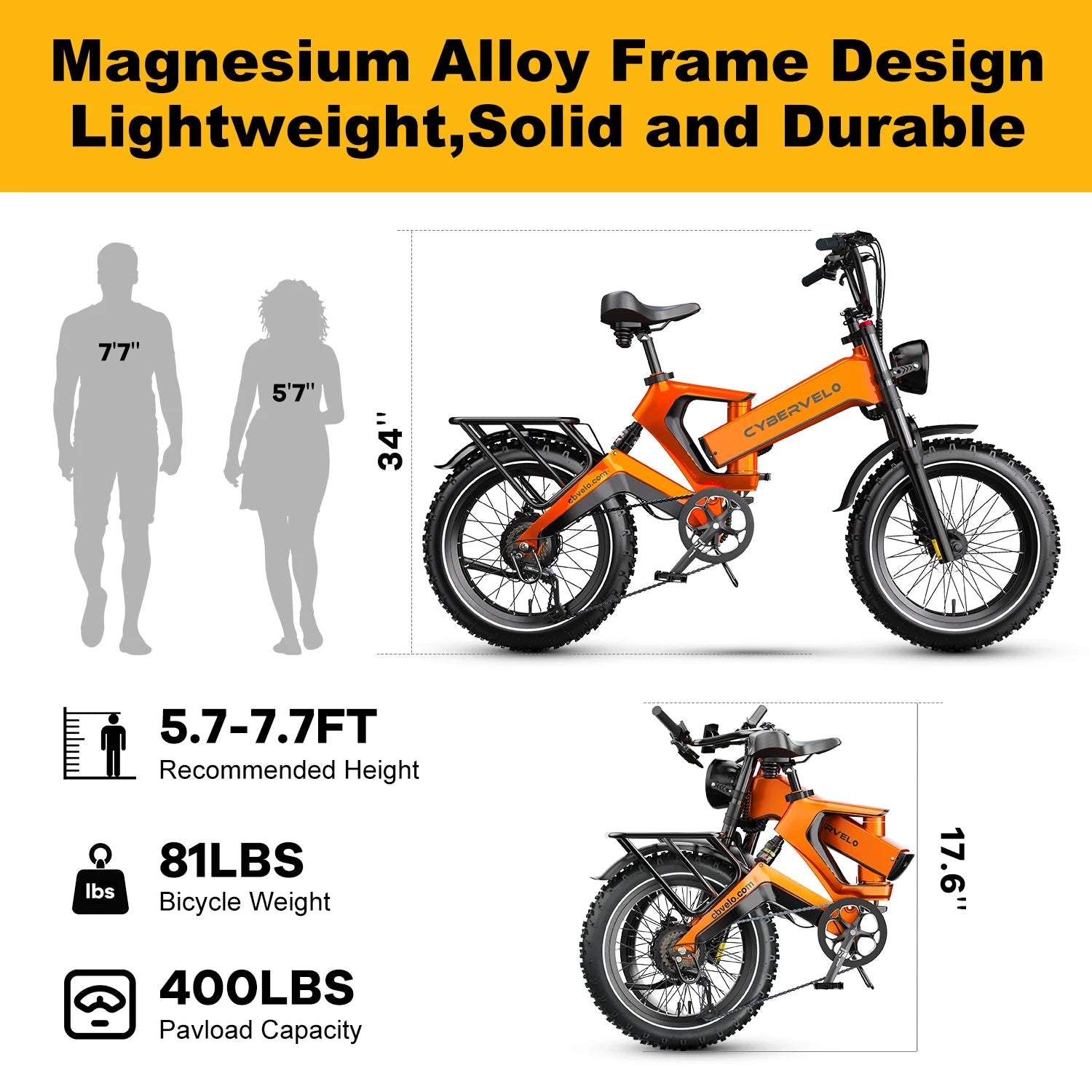 2000W Peak Folding Electric Bike Cybervelo EK6 Adults 30+MPH 48V 25Ah Removable Battery 20" Fat Tire Off Road E-bike