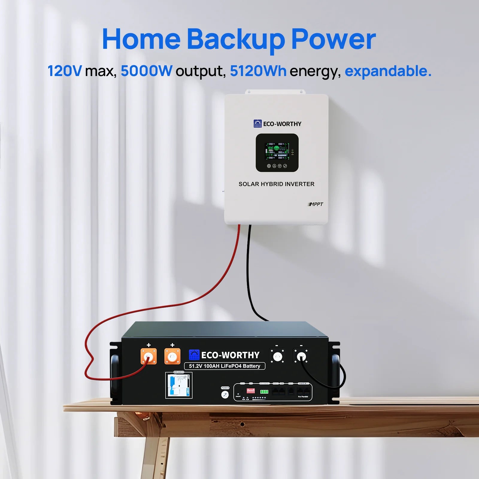 ECO-WORTHY Home Backup Power 48V 100Ah LiFePO4 Lithium BatteryBluetooth | UL1973 & UL9540A & CEC +5kW 48V Off-grid Inverter