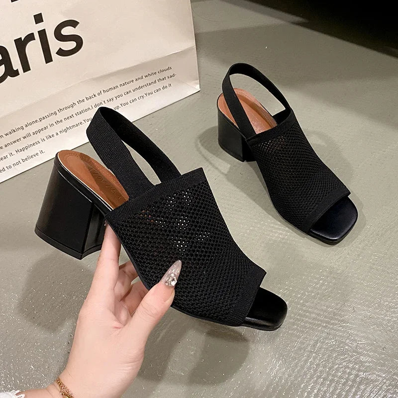 2025Summer Elegant Sandals with Fine Mesh Breathable Upper, New Elastic Back Strap for Women, Korean Version Casual Sandals