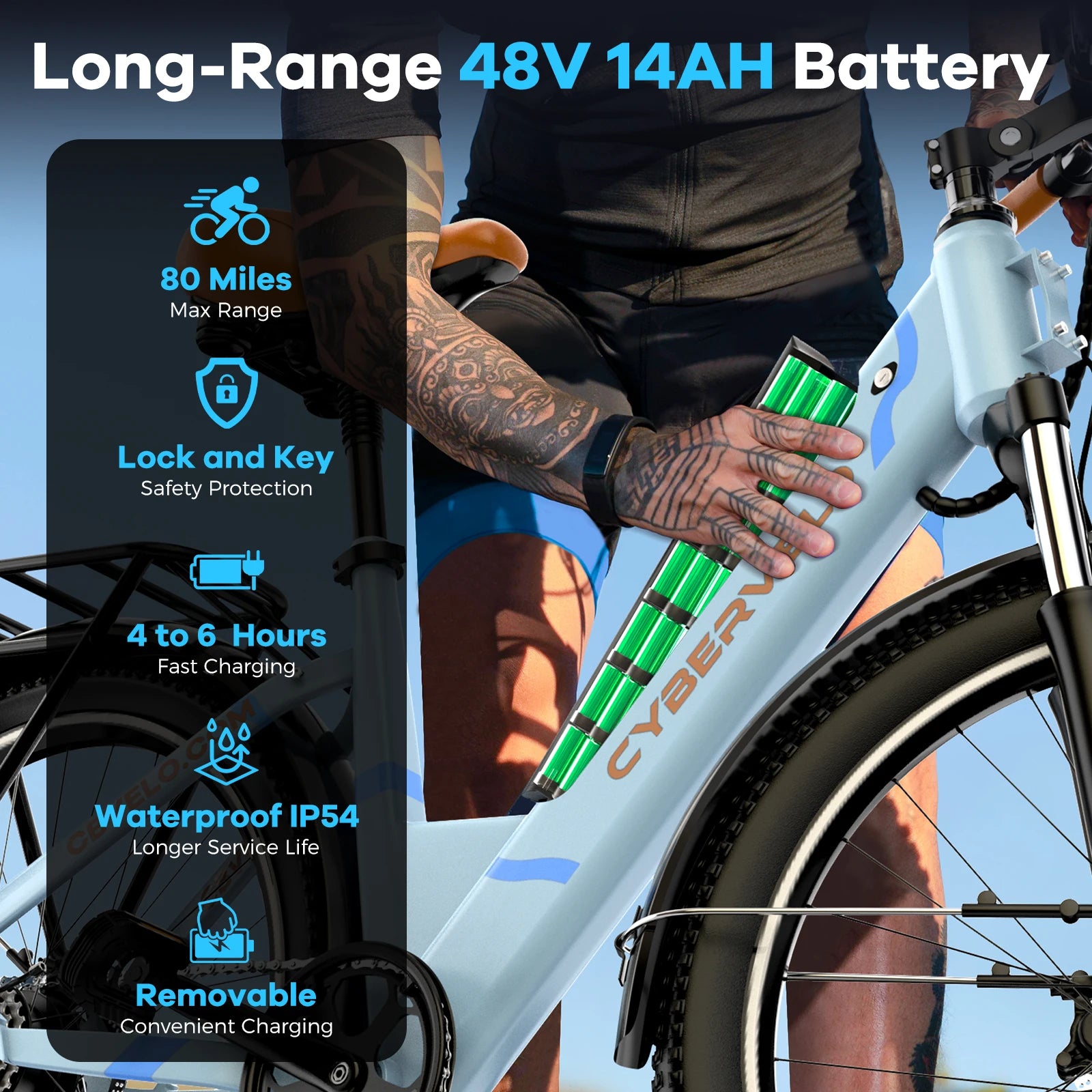 1000W Peak Electric Bike for Adults Cybervelo EK2 26" Step-Thru 14Ah Removable Battery 80Miles City Commuter Ebike