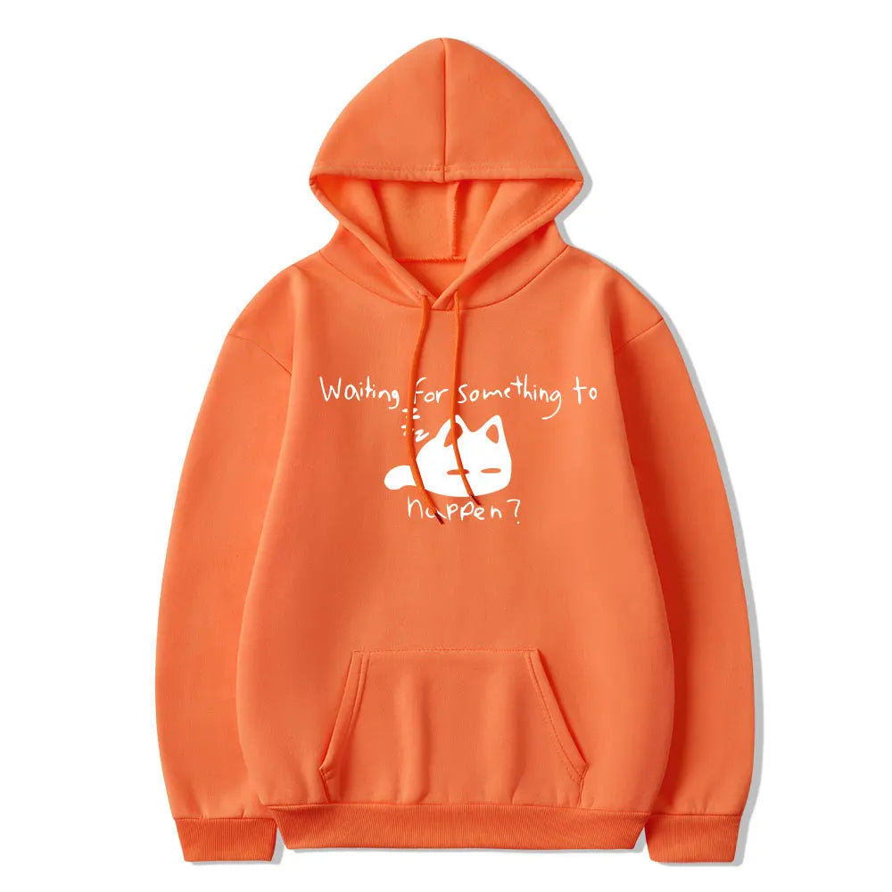 Manga Waiting for Something To Happen Omori Cat Print Hoodie Funny Cats Lover Sweatshirts Harajuku Anime Graphic Hoodies Unisex