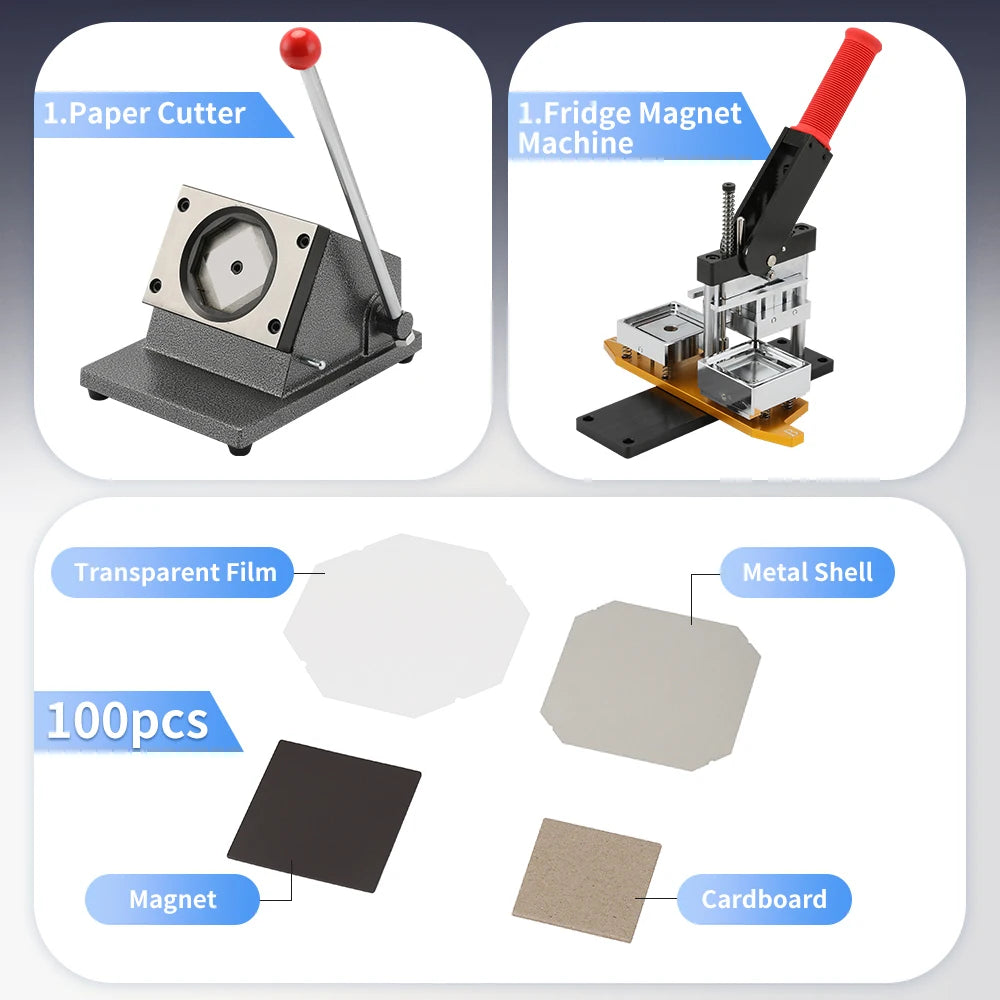50×50mm Square Refrigerator Magnet Press Machine Fridge Sticker Making Machine With A Paper Cutter And 100Pcs Blank Consumables
