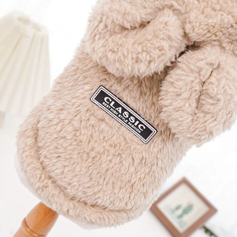 Fashion Plush Dog Hoodies Coat Winter Warm Dog Clothes Rabbit Pattern Cat Jacket Cute Solid Puppy Hoodies Bichon Pet Jacket Coat