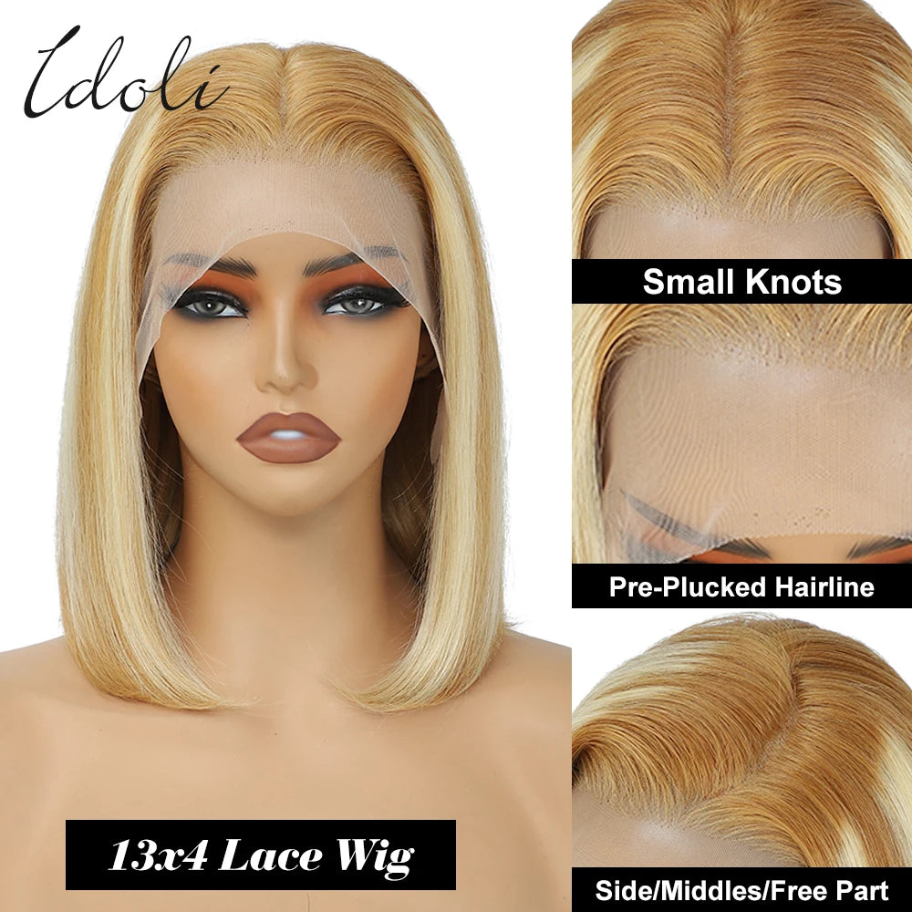 P27/613 Lace Front Wig Human Hair 13x4 Wear And Go Glueless Wigs Human Hair HD Blonde Highlight Lace Front BOB Wig Human Hair