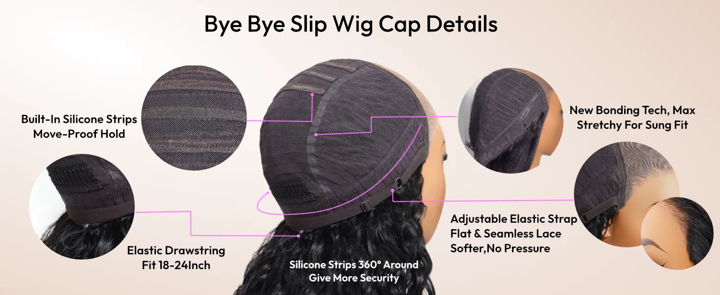 UNice 7x5 Bye Bye Slip™ Left Side Part Honey Blonde Highlight Water Wave Curly Bob Wig With Drawstring Glueless Human Hair Wigs