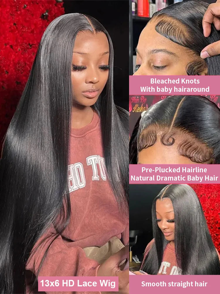 Mossily Bone Straight Wigs Human Hair 13x6 HD Lace Frontal Wig 40 42 Inch 100% Raw Hair Remy 5x5 Closure Glueless Natural Black