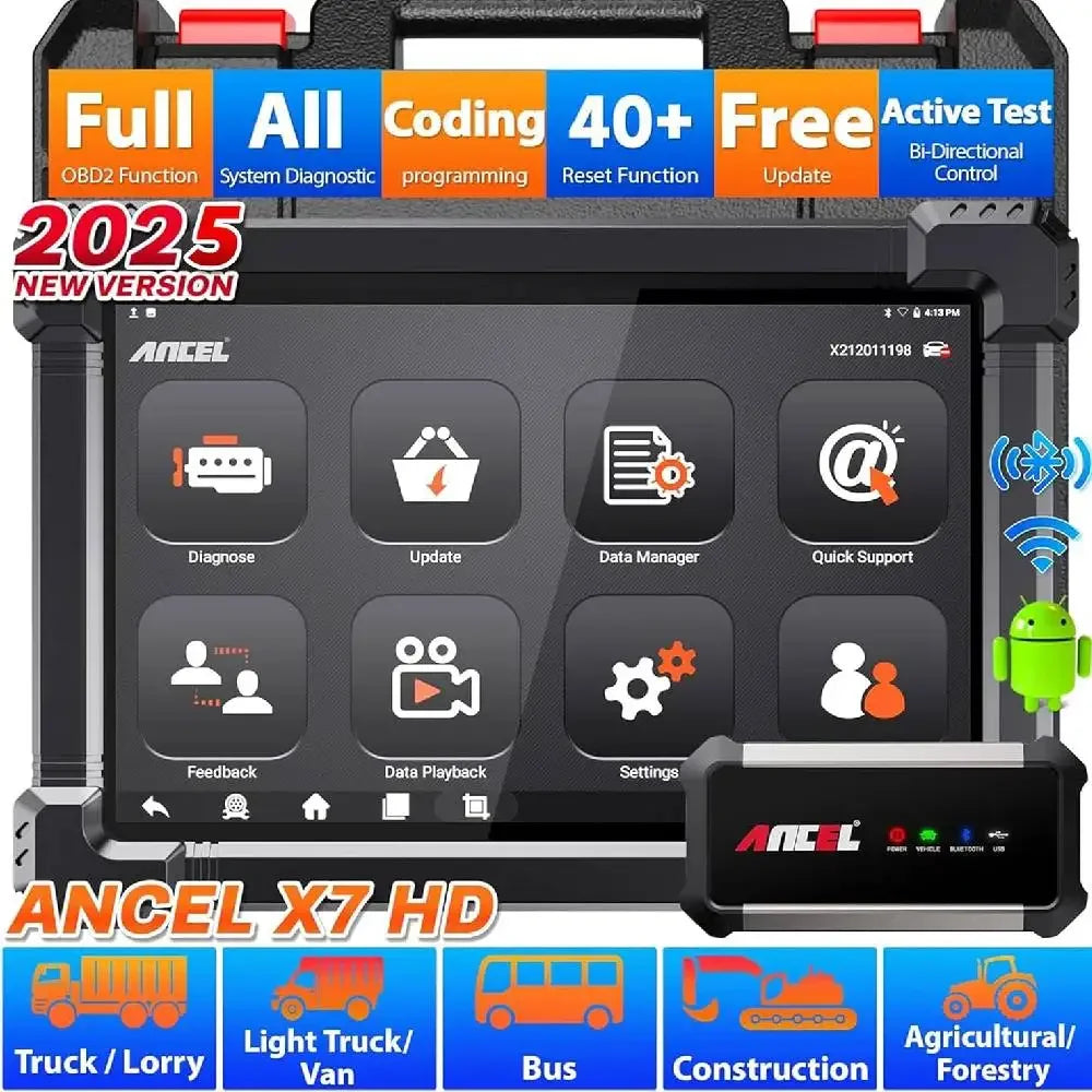 ANCEL X7HD Heavy Duty Truck Scanner  Full System Diagnostic Tool Bidirectional Diesel Scan Tool with 40+ Reset & DPF ECU Coding