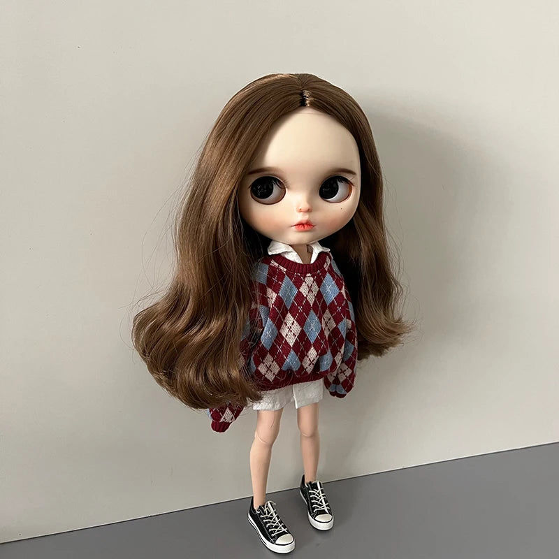 DLBell Blyth Doll Clothes Cute Sweater Diamond check Hoodies Shirts Shorts for Blyth OB24 Pullip Licca 1/6 Dolls Outfits