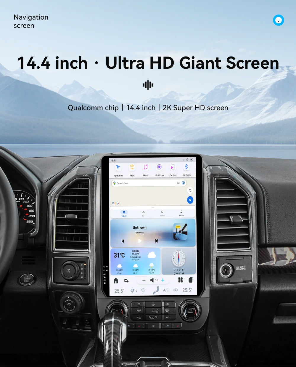 14.4 Inch Screen Android Radio For Ford F150,F250, 2015 2016 2017 2018 2019 2020 2021, Car GPS Navi Multimedia Player Head Unit