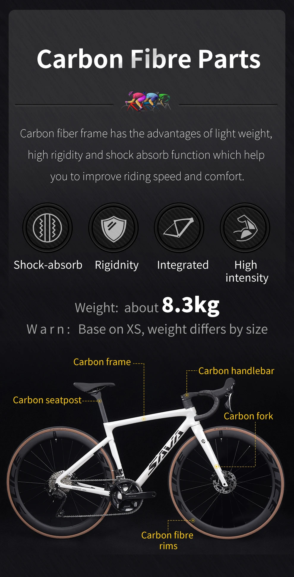 Ships from US SAVA F20 full Carbon Fiber Road Bike Race Bike 24-Speed Carbon Wheels+Carbon Handlebar with SHIMAN0 105 R7120