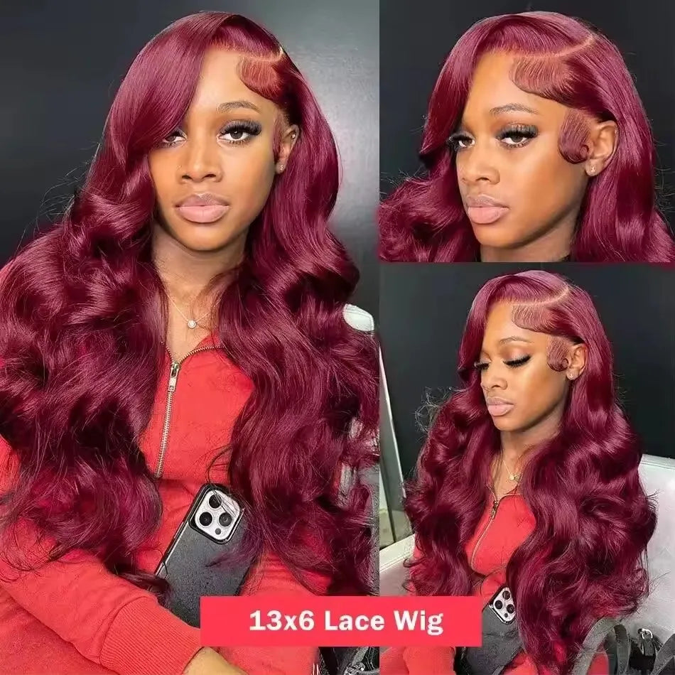 13x6 HD Lace Frontal Human Hair Wig 13x4 Lace Front Wigs Human Hair Brazilian Lace Wigs 99j Body Wave 200 Density Burgundy  5×5