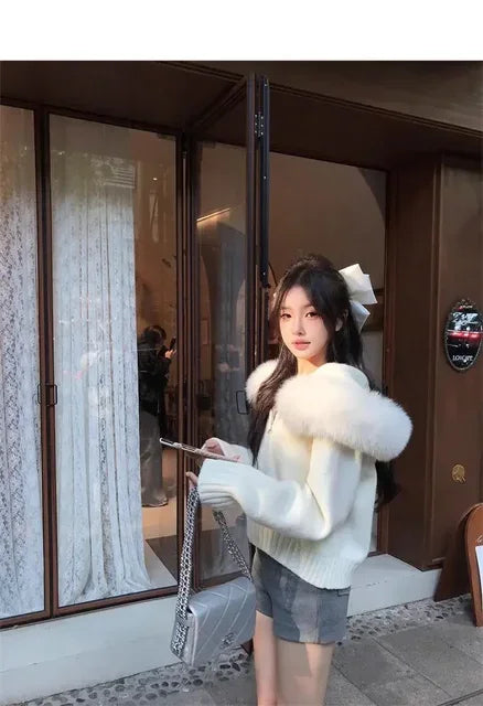 Winter Women Old Money Girl Long Sleeve Full Zip Cardigan Sweater Cuddly Hoodies Knitwear 2000s Aesthetic Korean Fashion Sweater
