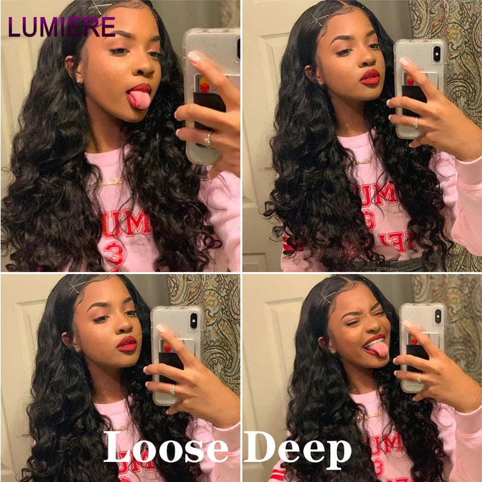 40" Loose Deep Wave Human Hair Bundle With Closure Frontal HD Transparent Lace Closure With Bundle Human Hair Weave Bundles Deal