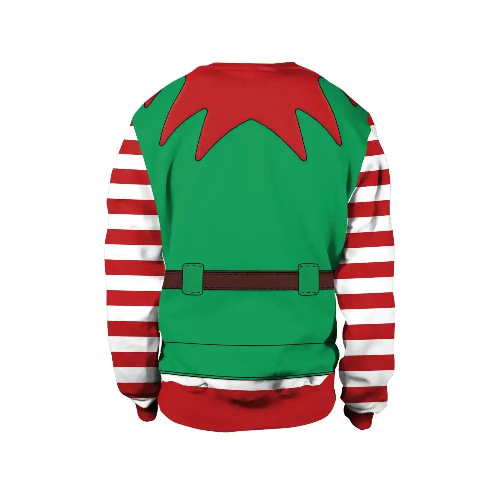 Men Christmas Elf Sweatshirts Red Green Genie Graphic Pullover 3D Printed Xmas Party Novelty Hoodies Warm Couple Clothing