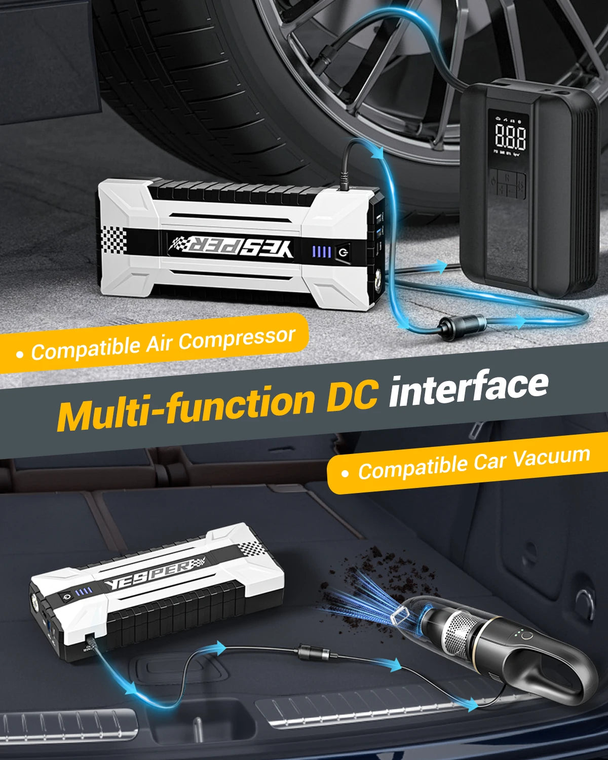 YESPER Starting Device 4120A Peak Jump starter For car ,ALL Gas and Up to 10.0L Diesel Engine,26800mAh Car External battery