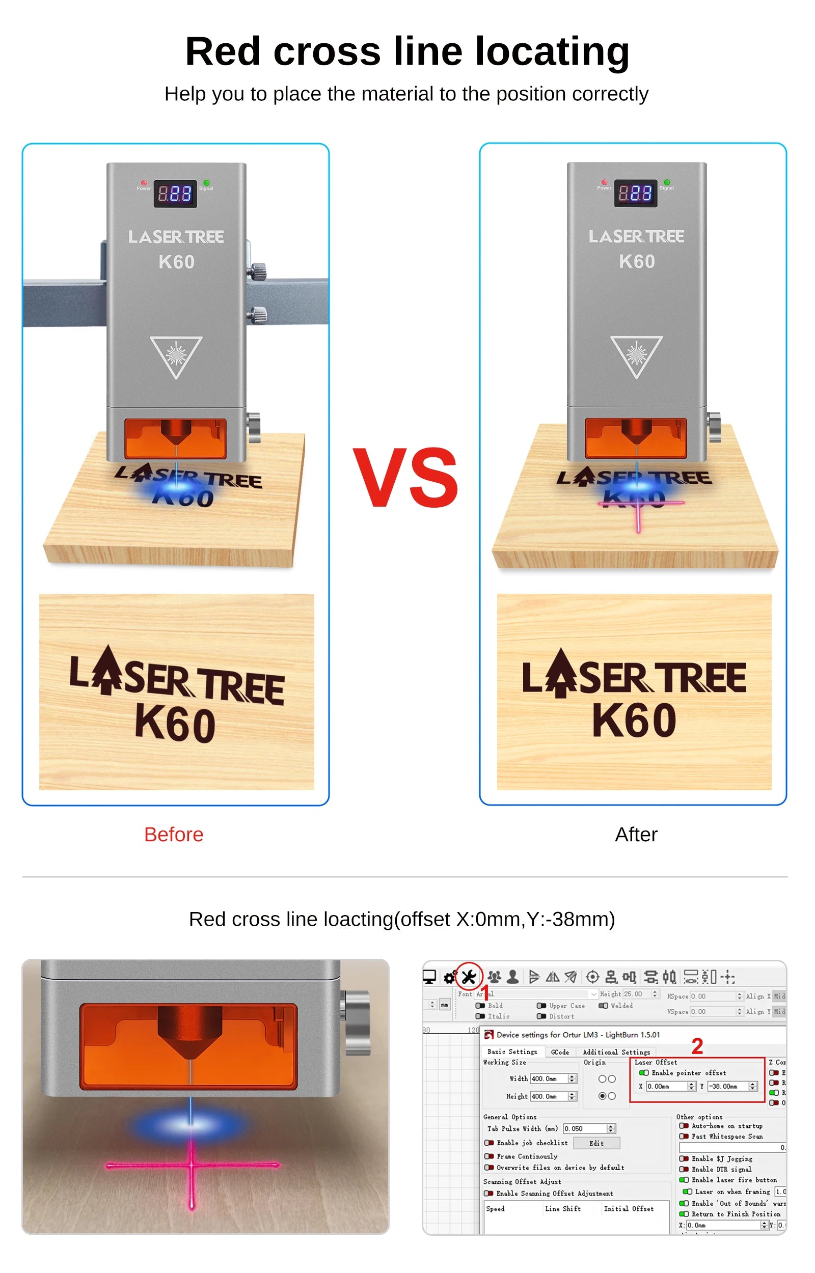 LASER TREE K60 Optical Power 60W Laser Head Adjustable 20W/40W Power Module For CNC Laser Engraver Cutting Woodworking DIY Tools