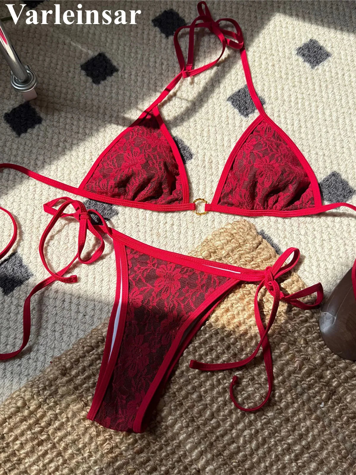 Embroidery Halter High Leg Cut Bikini Female Swimsuit Women Swimwear Two-pieces Bikini set Padded Bather Bathing Suit Swim V6849