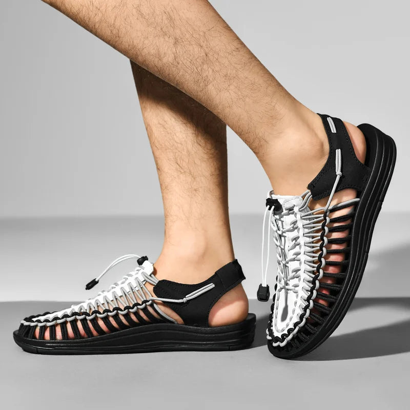 Summer Men Sandals Fashion Handmade Weaving Design Beach Sandals Breathable Casual Flat Sandals Outdoor Couples Sandals Size
