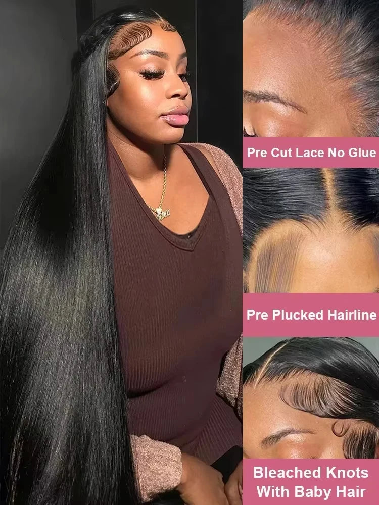 Mossily Bone Straight Wigs Human Hair 13x6 HD Lace Frontal Wig 40 42 Inch 100% Raw Hair Remy 5x5 Closure Glueless Natural Black