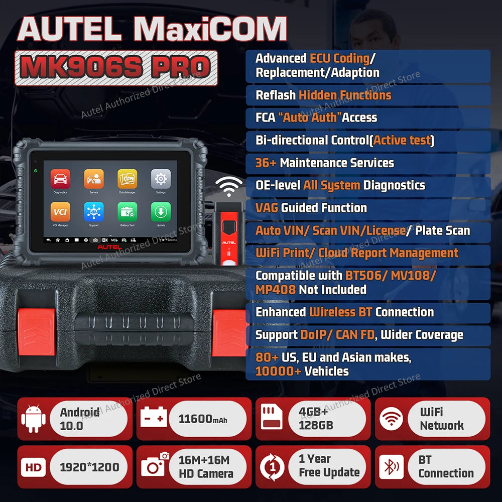 Autel MaxiCOM MK906S PRO OBD2 Diagnostic Scanner MK906 PRO ECU Coding Diagnostic Tool Bidirectional Scanner Support CAN FD/ DoIP