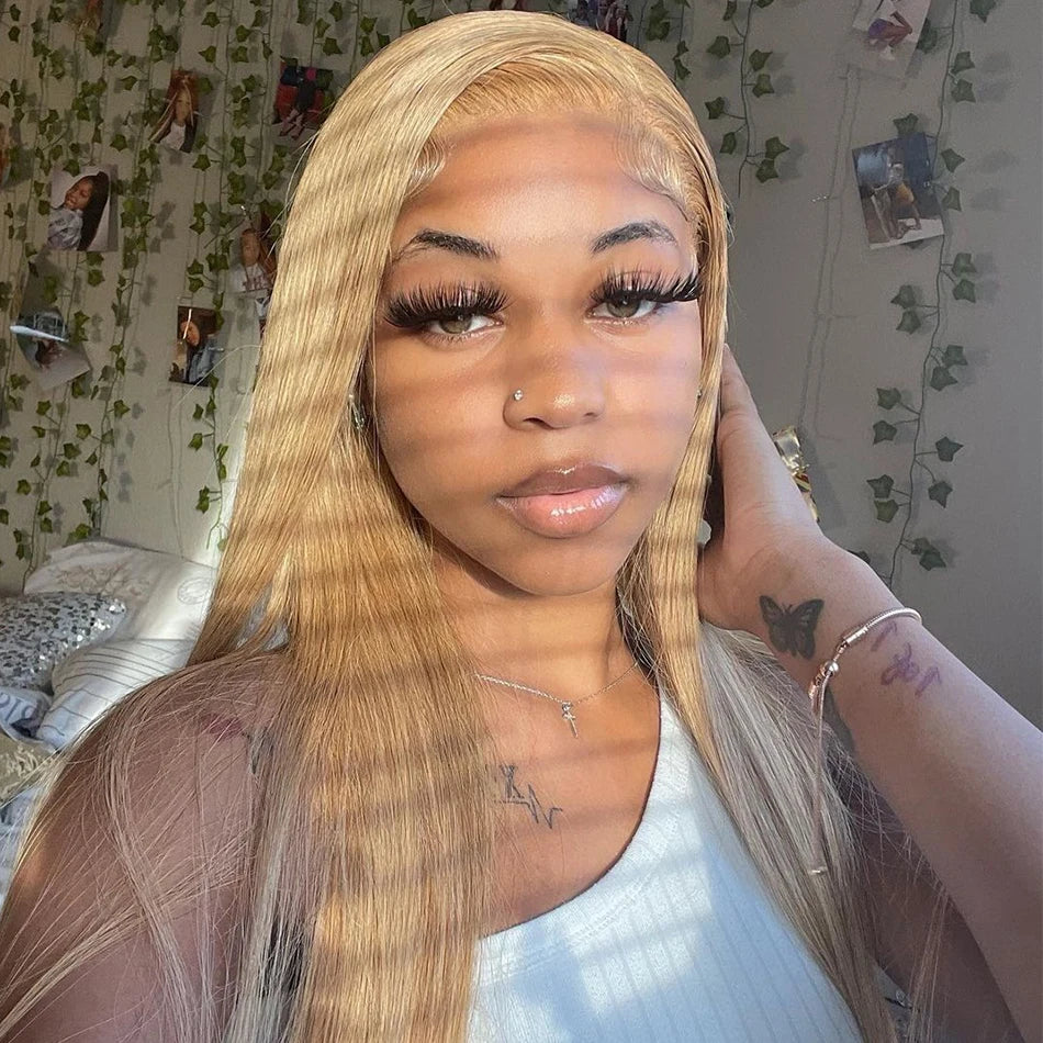 13x6 HD Lace Front Wigs Human Hair Hot Star Malaysian Straight HD Lace Frontal Wigs Honey Blonde Colored Human Hair Wigs 180%