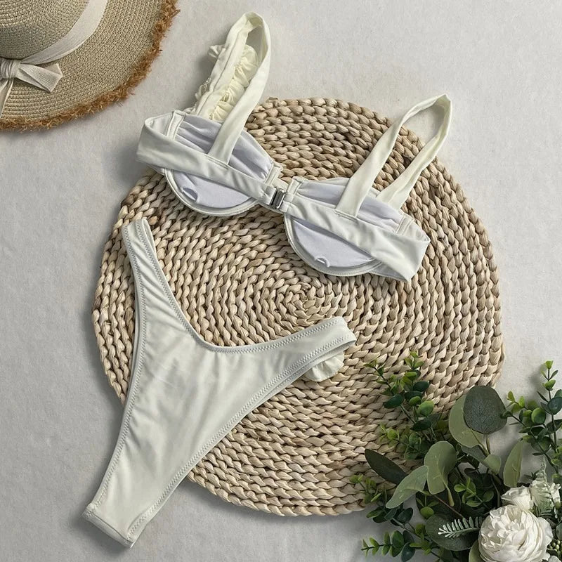 Style Flower Bikinis Women's 2 Piece 3D Rose Bikini Set High Cut Cheeky Swimsuit Floral Appliques Bathing Suit