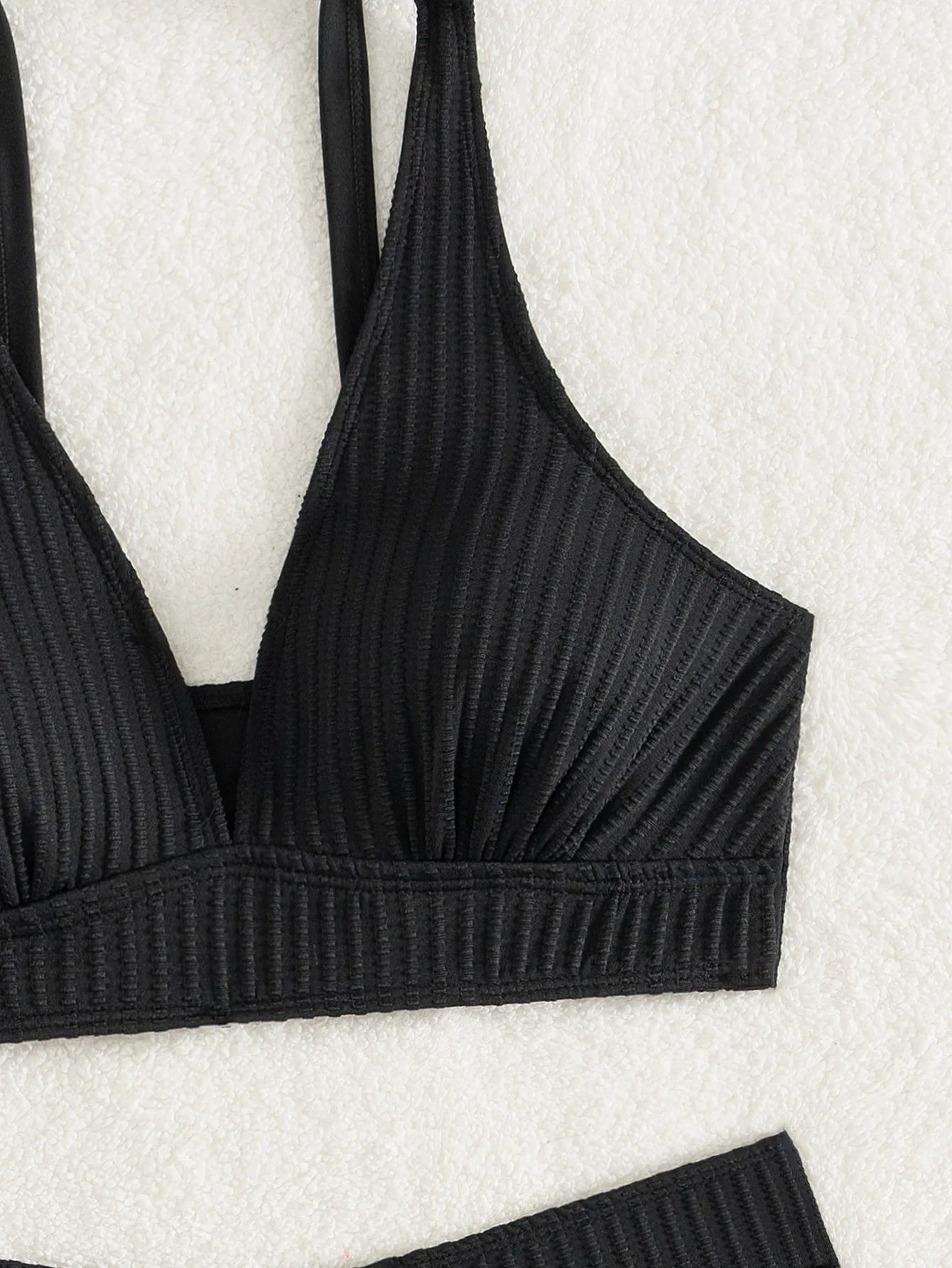 Sexy High Waist Bikini Set 2025 Women V Neck Ribbed Push Up Two Piece Swimsuit Summer Bathing Suit Holiday Swimwear Biquini