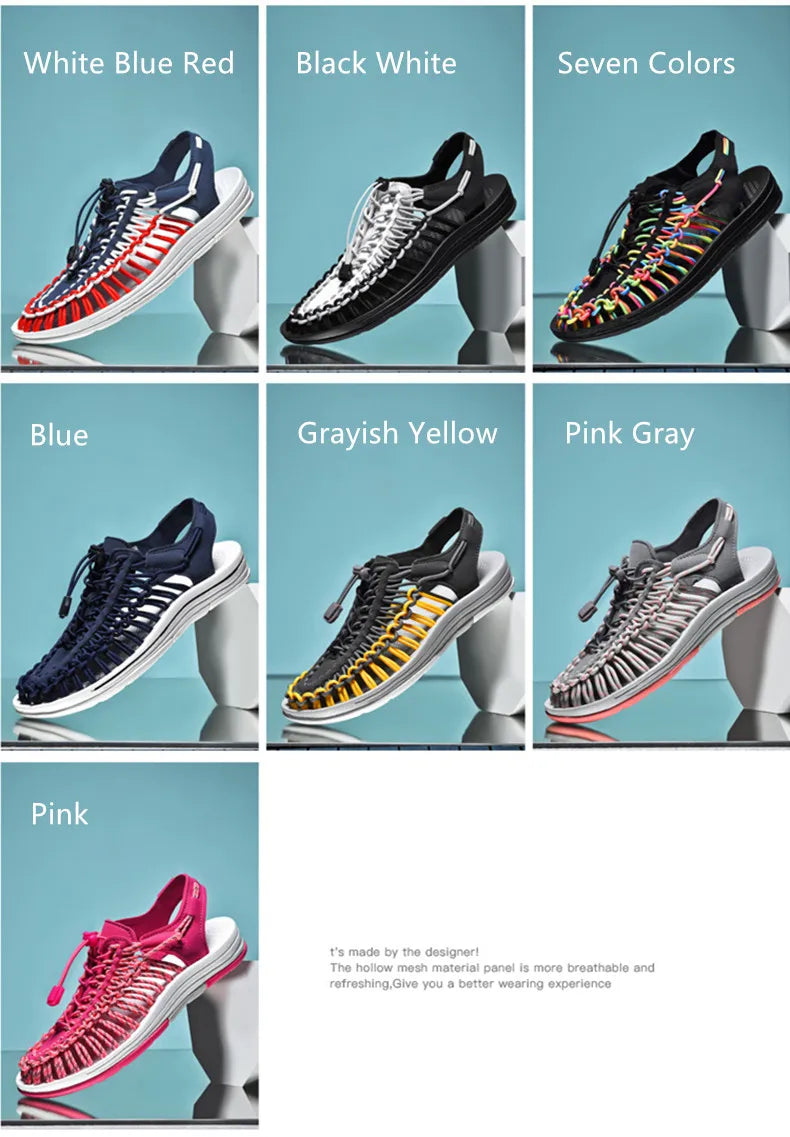 Summer Men Sandals Fashion Handmade Weaving Design Beach Sandals Breathable Casual Flat Sandals Outdoor Couples Sandals Size