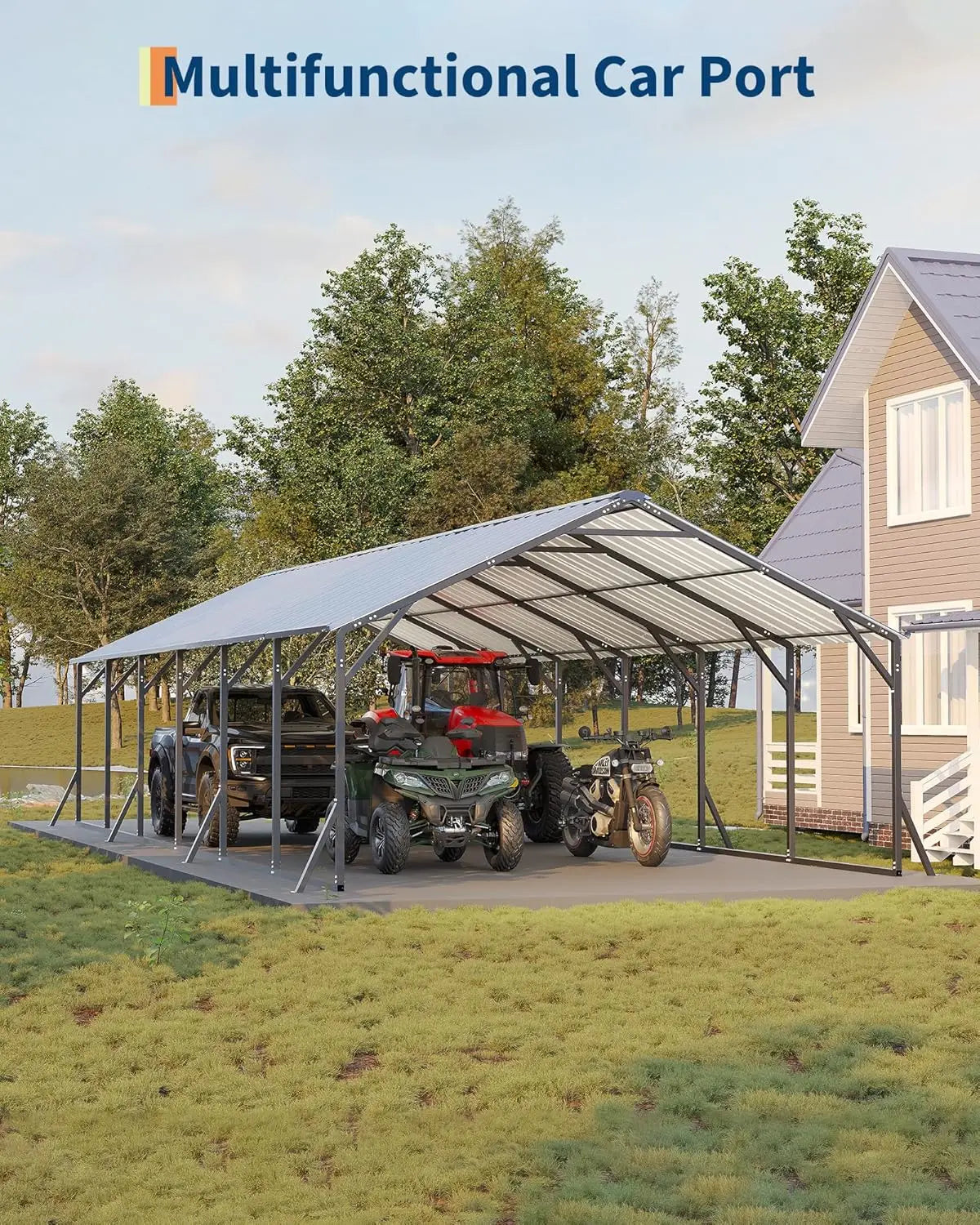 20x30x12ft Heavy Duty Steel Metal Carport Vertical Roof All Weather Multi Vehicle Pickup Boat Tractor Storage, Customized
