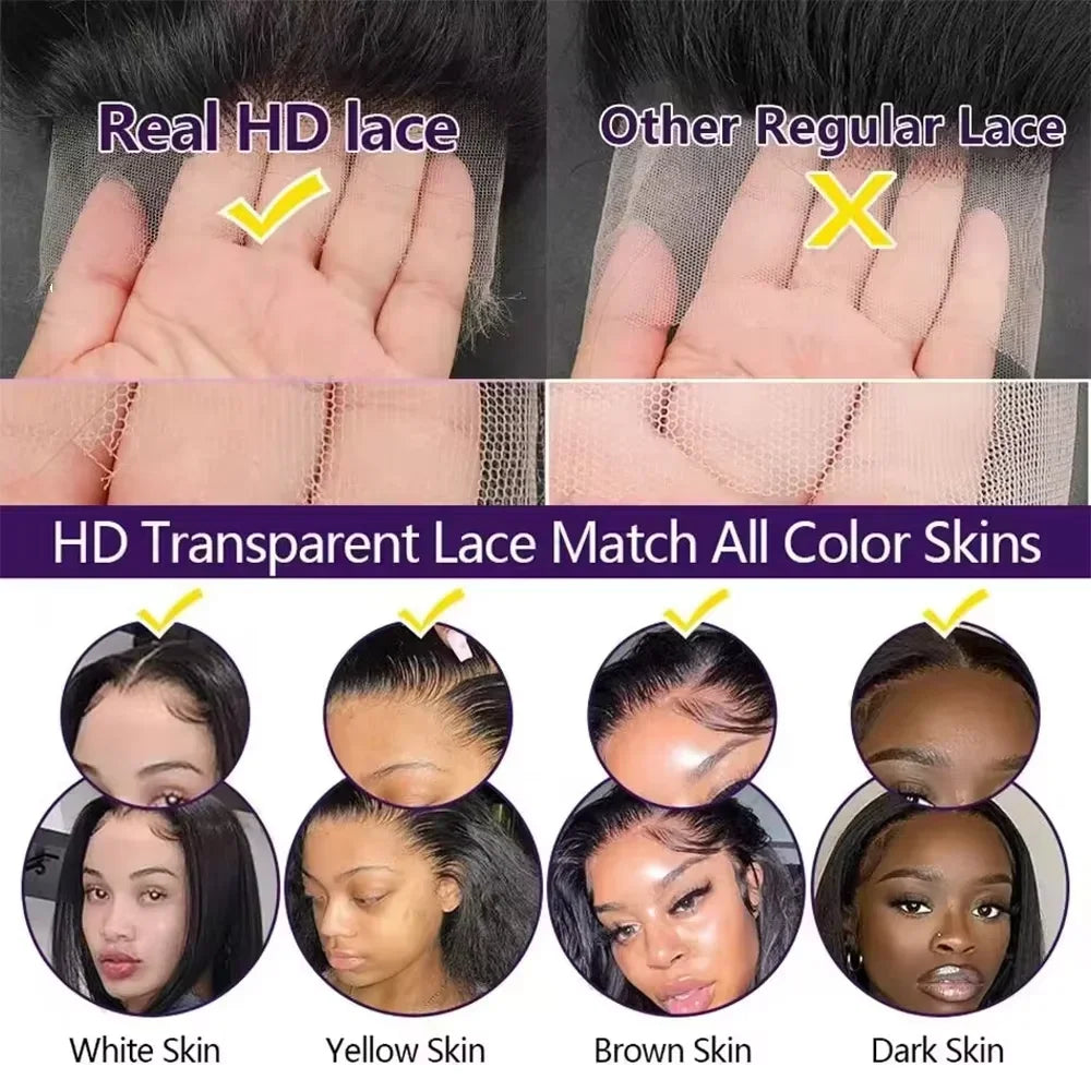 360 Full Lace Frontal Wig 30 Inch Straight HD Lace Front Wigs Human Hair Natural Black 250 Density Upgrade Invisible Drawstring
