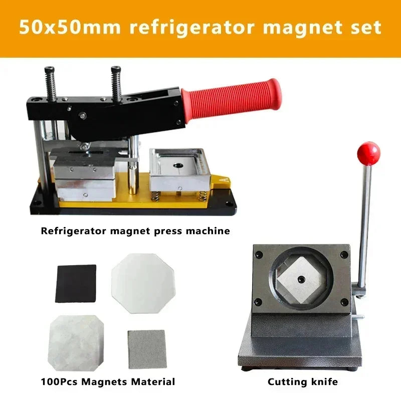 50×50mm Square Refrigerator Magnet Press Machine Fridge Sticker Making Machine With A Paper Cutter And 100Pcs Blank Consumables
