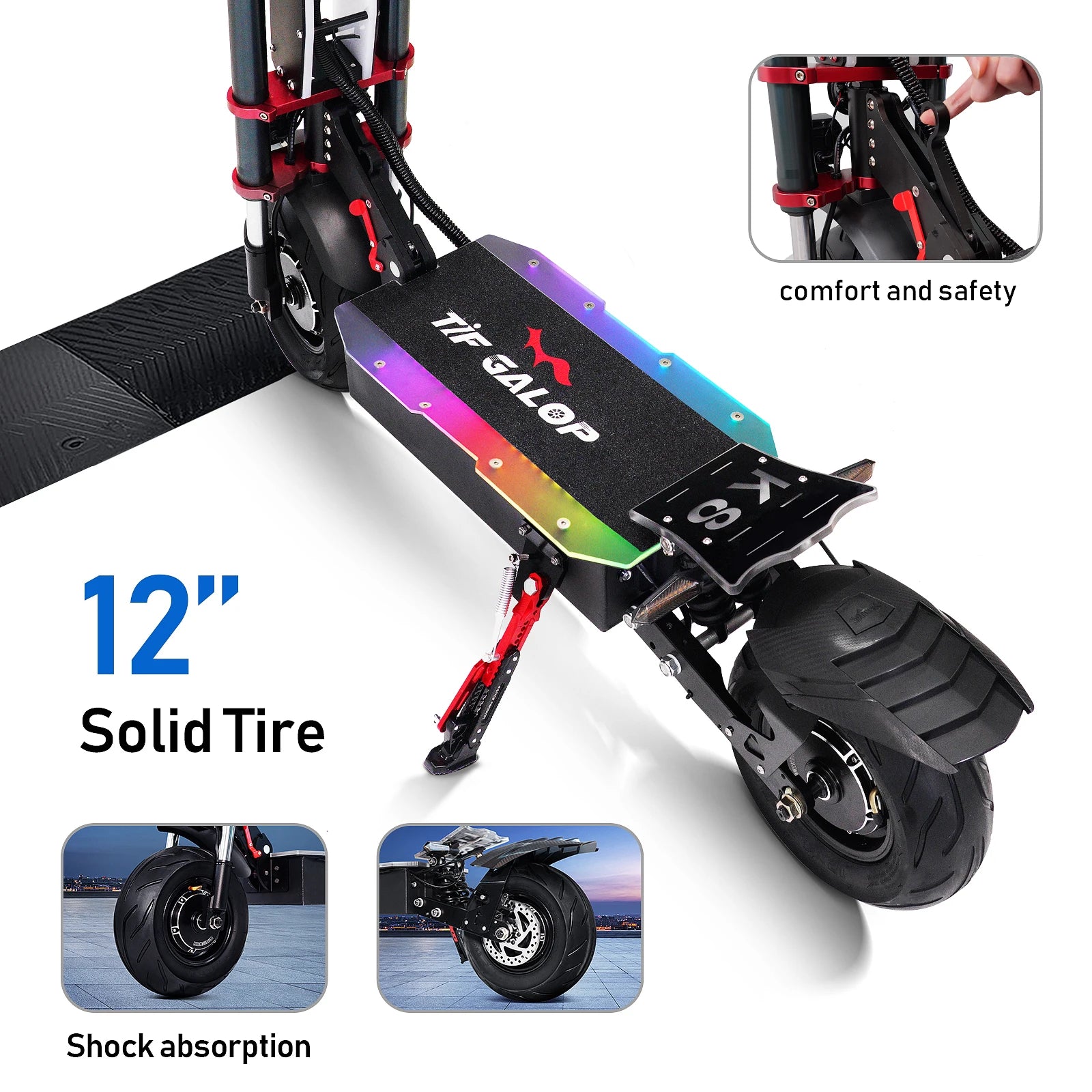 TIFGALOP K8 Adult Foldable Electric Scooter 12 Fat Tireh tire,E-mountain scooter 3000W*2 Motor 60V38AH Battery City Escooter
