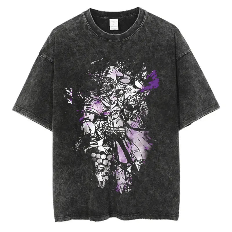 Vintage Washed TShirt Men Summer Hip Hop Streetwear T-shirt JoJo Bizarre Adventure Anime Print Cotton Casual Short Sleeve Tshirt